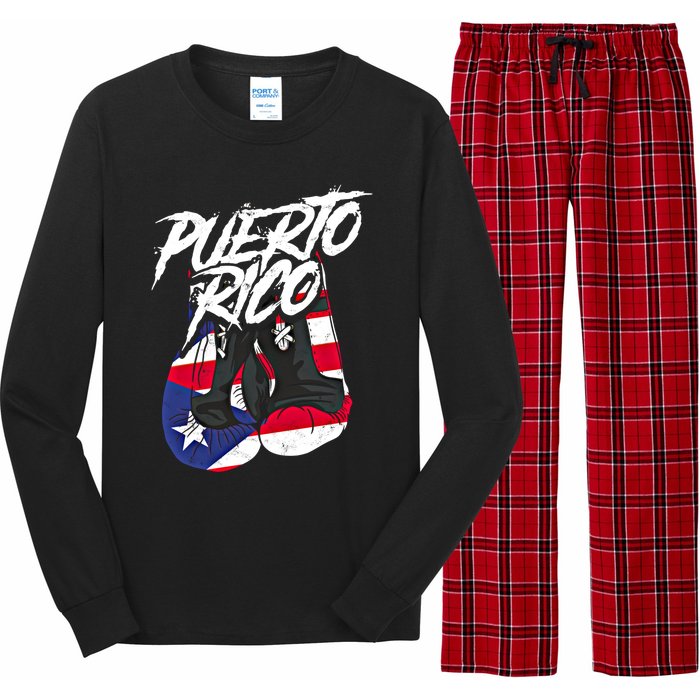 Puerto Rico In Boxing Gloves Hispanic Boxing Fighter Gift Long Sleeve Pajama Set