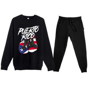 Puerto Rico In Boxing Gloves Hispanic Boxing Fighter Gift Premium Crewneck Sweatsuit Set