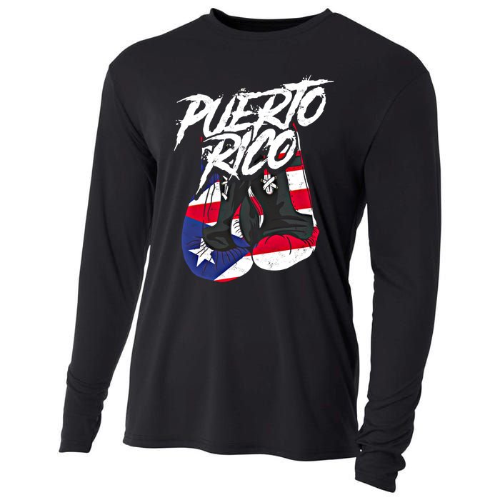 Puerto Rico In Boxing Gloves Hispanic Boxing Fighter Gift Cooling Performance Long Sleeve Crew