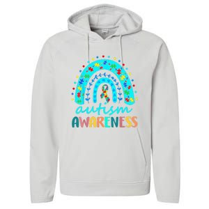 Puzzle Rainbow In April We Wear Blue Autism Awareness Month Performance Fleece Hoodie