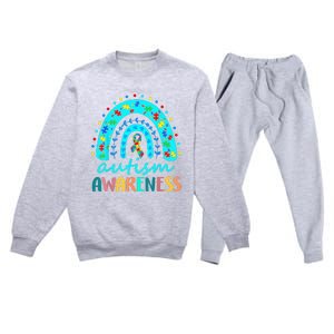 Puzzle Rainbow In April We Wear Blue Autism Awareness Month Premium Crewneck Sweatsuit Set