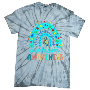 Puzzle Rainbow In April We Wear Blue Autism Awareness Month Tie-Dye T-Shirt