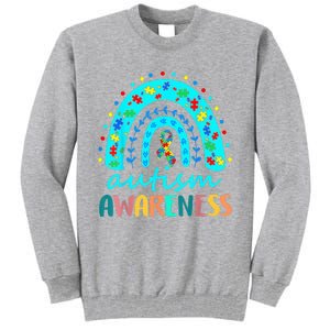 Puzzle Rainbow In April We Wear Blue Autism Awareness Month Tall Sweatshirt