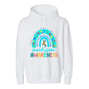 Puzzle Rainbow In April We Wear Blue Autism Awareness Month Garment-Dyed Fleece Hoodie