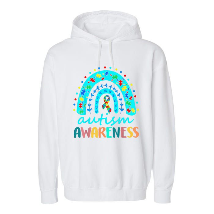 Puzzle Rainbow In April We Wear Blue Autism Awareness Month Garment-Dyed Fleece Hoodie