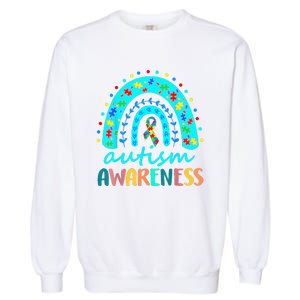 Puzzle Rainbow In April We Wear Blue Autism Awareness Month Garment-Dyed Sweatshirt