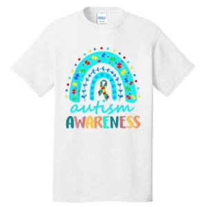 Puzzle Rainbow In April We Wear Blue Autism Awareness Month Tall T-Shirt