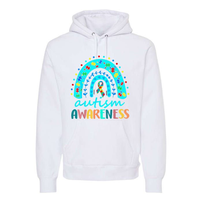 Puzzle Rainbow In April We Wear Blue Autism Awareness Month Premium Hoodie