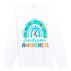 Puzzle Rainbow In April We Wear Blue Autism Awareness Month Premium Crewneck Sweatshirt