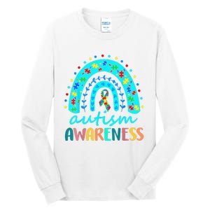 Puzzle Rainbow In April We Wear Blue Autism Awareness Month Tall Long Sleeve T-Shirt