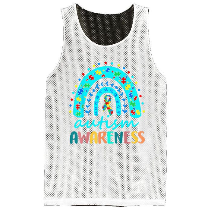 Puzzle Rainbow In April We Wear Blue Autism Awareness Month Mesh Reversible Basketball Jersey Tank