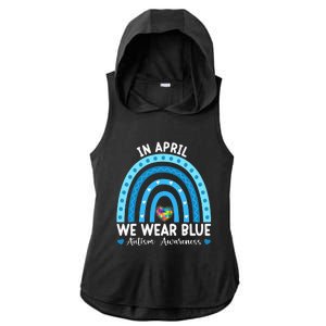 Puzzle Rainbow In April We Wear Blue Autism Awareness Month Ladies PosiCharge Tri-Blend Wicking Draft Hoodie Tank