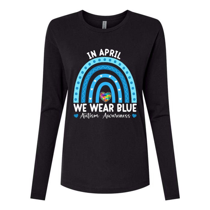 Puzzle Rainbow In April We Wear Blue Autism Awareness Month Womens Cotton Relaxed Long Sleeve T-Shirt