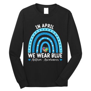 Puzzle Rainbow In April We Wear Blue Autism Awareness Month Long Sleeve Shirt