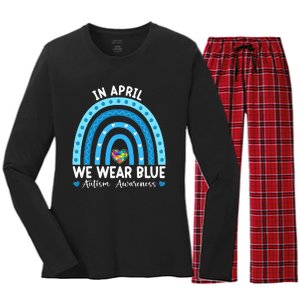 Puzzle Rainbow In April We Wear Blue Autism Awareness Month Women's Long Sleeve Flannel Pajama Set 