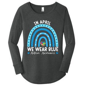 Puzzle Rainbow In April We Wear Blue Autism Awareness Month Women's Perfect Tri Tunic Long Sleeve Shirt