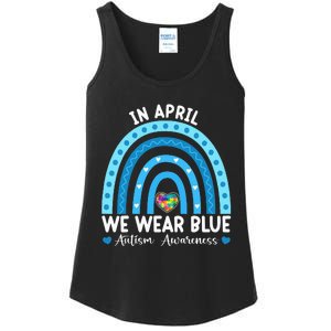 Puzzle Rainbow In April We Wear Blue Autism Awareness Month Ladies Essential Tank