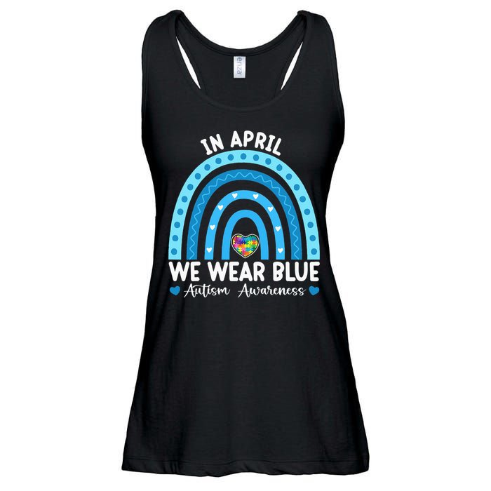 Puzzle Rainbow In April We Wear Blue Autism Awareness Month Ladies Essential Flowy Tank