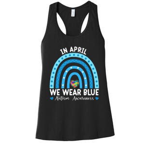 Puzzle Rainbow In April We Wear Blue Autism Awareness Month Women's Racerback Tank