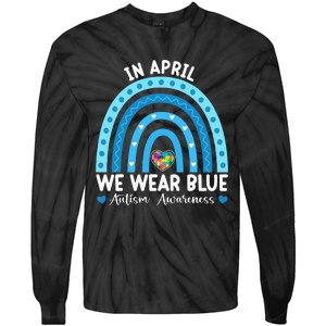 Puzzle Rainbow In April We Wear Blue Autism Awareness Month Tie-Dye Long Sleeve Shirt