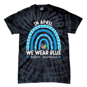 Puzzle Rainbow In April We Wear Blue Autism Awareness Month Tie-Dye T-Shirt