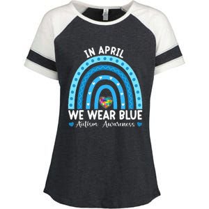 Puzzle Rainbow In April We Wear Blue Autism Awareness Month Enza Ladies Jersey Colorblock Tee