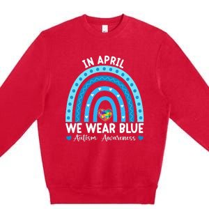 Puzzle Rainbow In April We Wear Blue Autism Awareness Month Premium Crewneck Sweatshirt