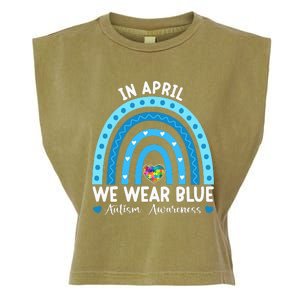 Puzzle Rainbow In April We Wear Blue Autism Awareness Month Garment-Dyed Women's Muscle Tee