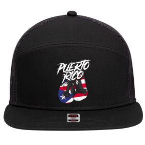 Puerto Rico In Boxing Gloves Hispanic Boxing Fighter Cool Gift 7 Panel Mesh Trucker Snapback Hat