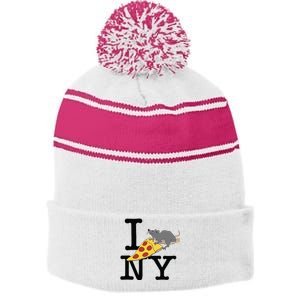 Pizza Rat Ironic Stripe Pom Pom Beanie