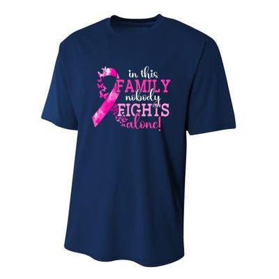 Pink Ribbon In This Family Nobody Fights Alone Breast Cancer Awareness Gift Performance Sprint T-Shirt