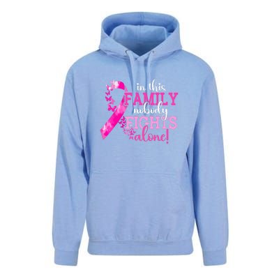 Pink Ribbon In This Family Nobody Fights Alone Breast Cancer Awareness Gift Unisex Surf Hoodie