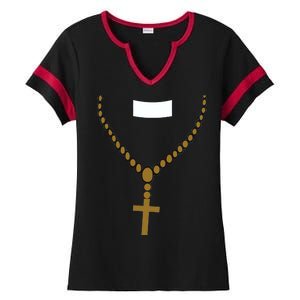 Priest Costume Cross Religion Ladies Halftime Notch Neck Tee