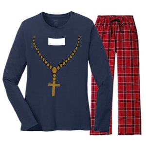 Priest Costume Cross Religion Women's Long Sleeve Flannel Pajama Set 