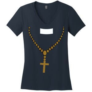 Priest Costume Cross Religion Women's V-Neck T-Shirt