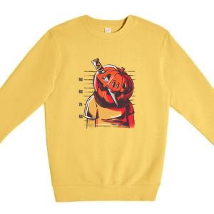 Prisoner Pumpkin Mug Shot Premium Crewneck Sweatshirt