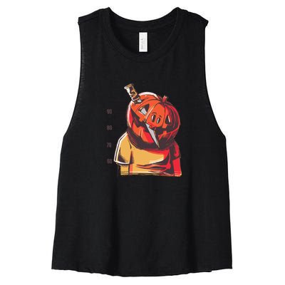 Prisoner Pumpkin Mug Shot Women's Racerback Cropped Tank