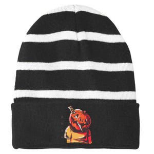 Prisoner Pumpkin Mug Shot Striped Beanie with Solid Band