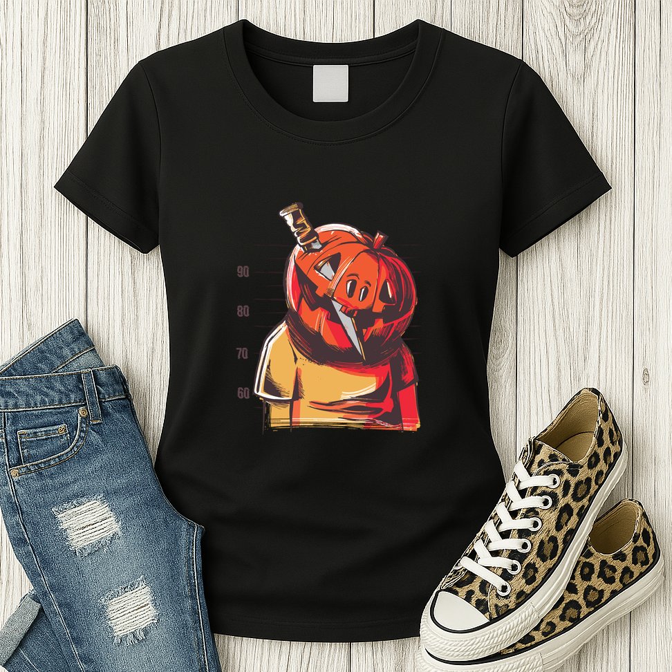 Prisoner Pumpkin Mug Shot Womens T-Shirt