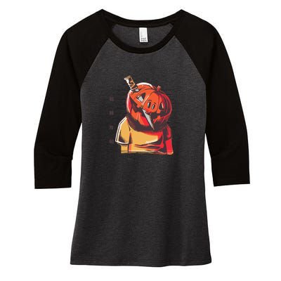 Prisoner Pumpkin Mug Shot Women's Tri-Blend 3/4-Sleeve Raglan Shirt