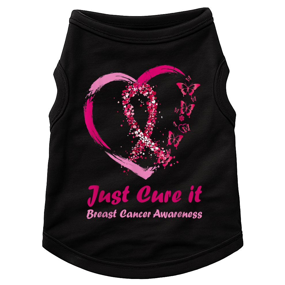 Pink Ribbon Just Cure It Heart Support Breast Cancer Warrior Doggie Tank