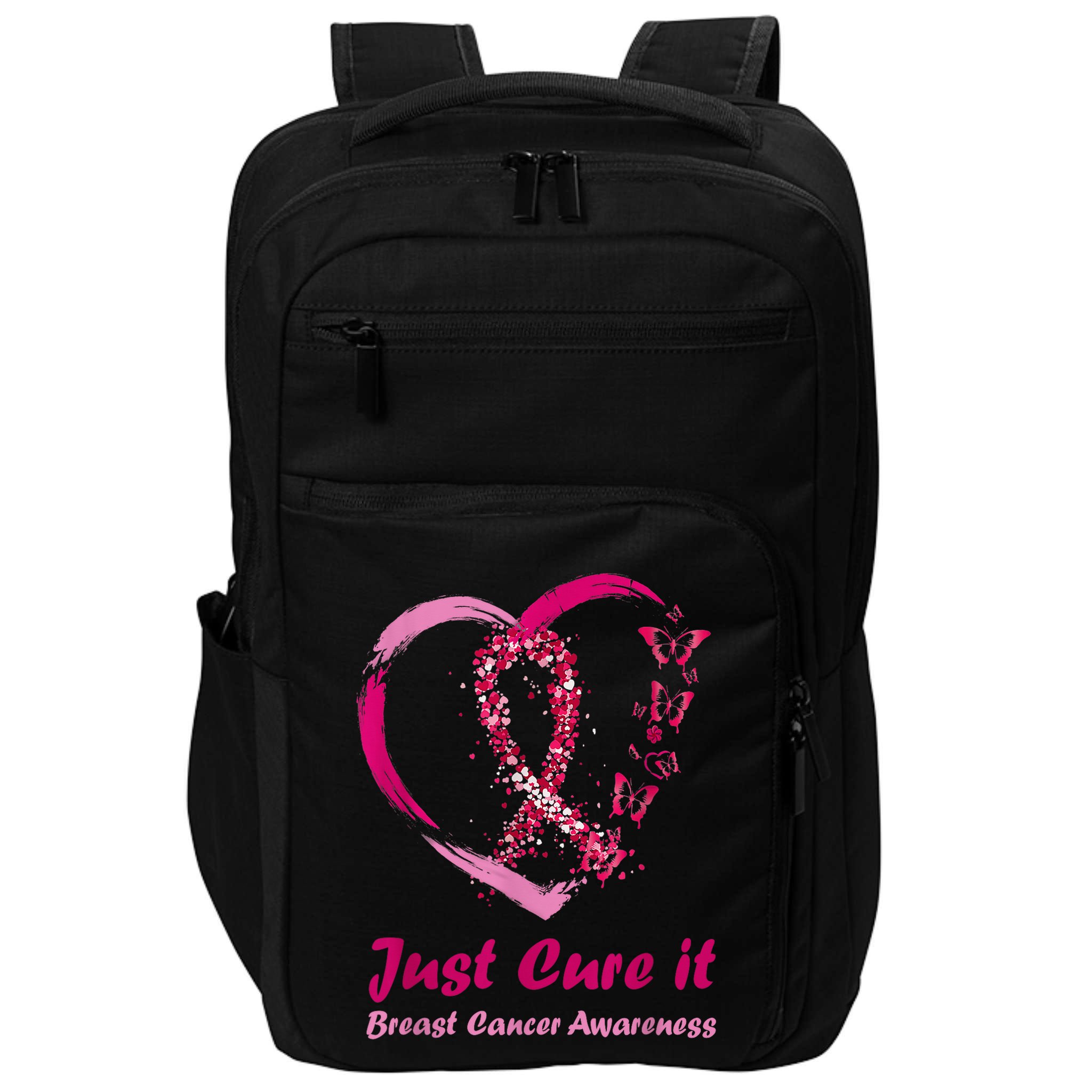 Pink Ribbon Just Cure It Heart Support Breast Cancer Warrior Impact Tech Backpack