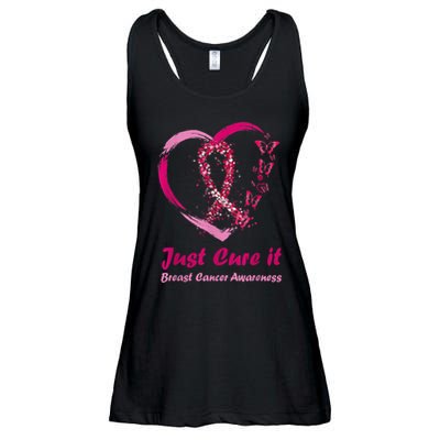 Pink Ribbon Just Cure It Heart Support Breast Cancer Warrior Ladies Essential Flowy Tank
