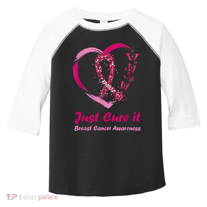 Pink Ribbon Just Cure It Heart Support Breast Cancer Warrior Toddler Fine Jersey T-Shirt