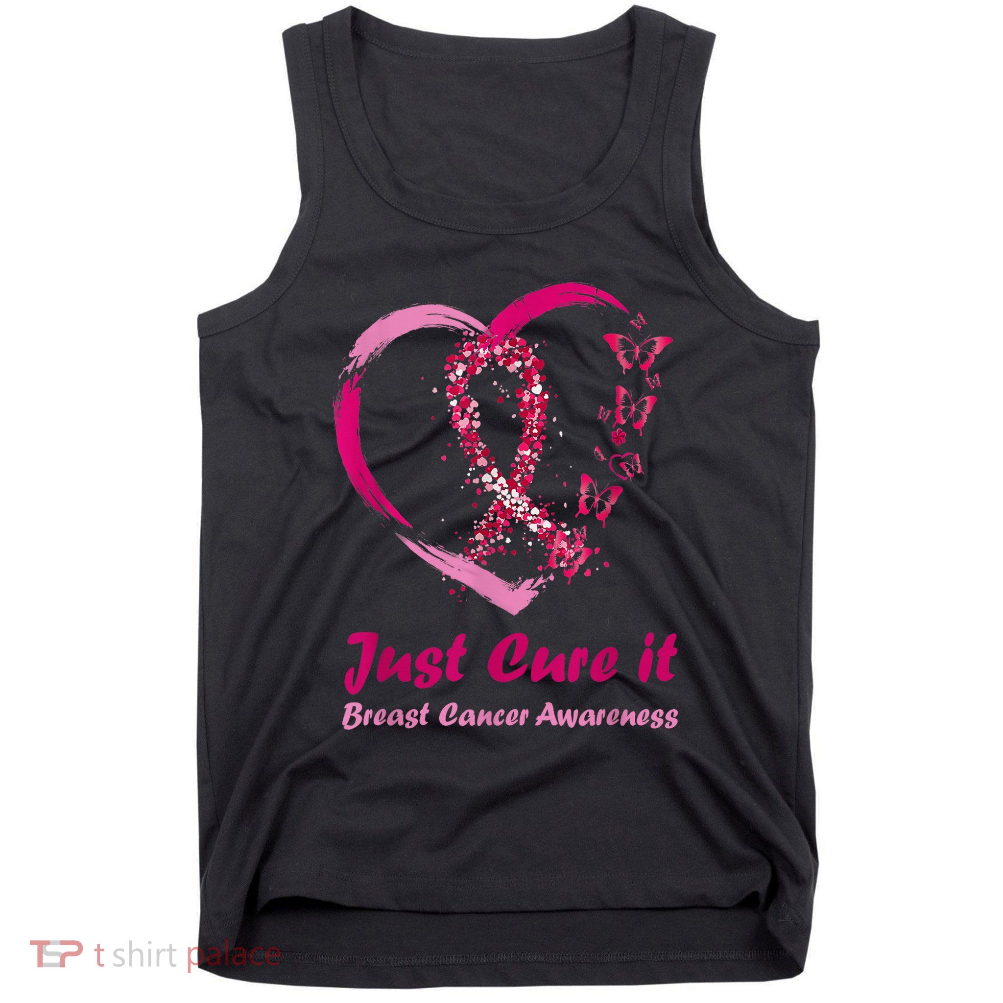 Pink Ribbon Just Cure It Heart Support Breast Cancer Warrior Tank Top