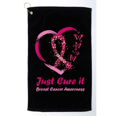 Pink Ribbon Just Cure It Heart Support Breast Cancer Warrior Golf Towel