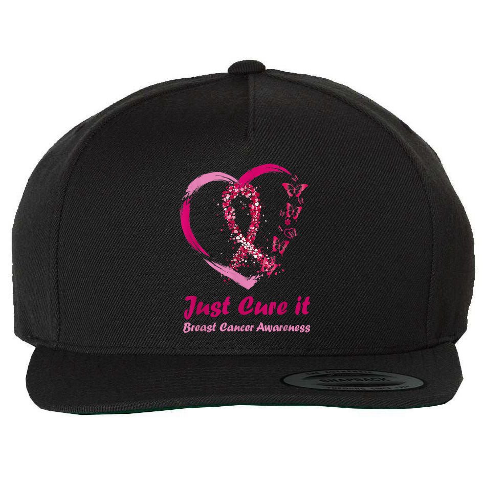 Pink Ribbon Just Cure It Heart Support Breast Cancer Warrior Wool Snapback Cap