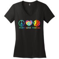 Pickleball Retired Ladies Peace Love Pickleball Women's V-Neck T-Shirt