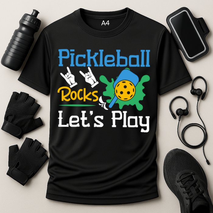 Pickleball Rocks Let's Play For Pickleball Paddleball Performance Shirt