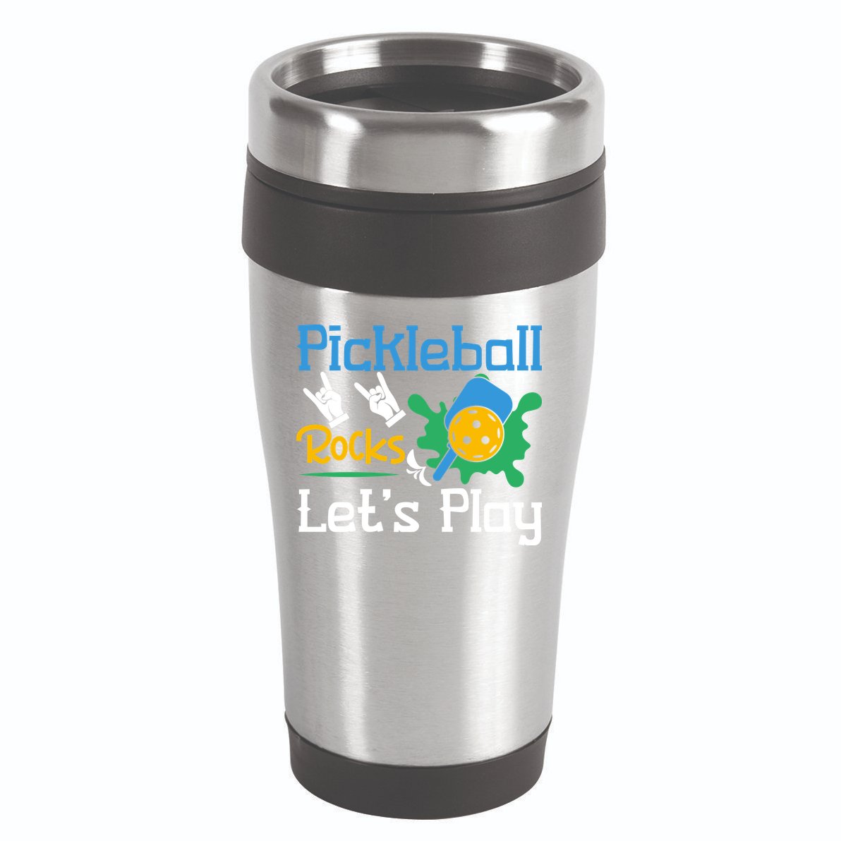 Pickleball Rocks Let's Play For Pickleball Paddleball 16oz Travel Tumbler